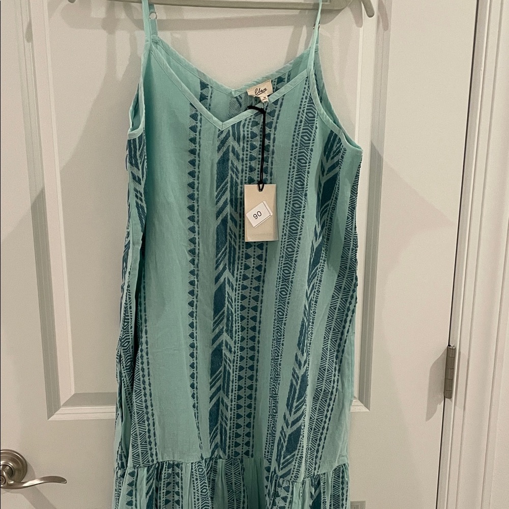 Elan Teal Patterned Maxi Slip Dress 75%cotton25%poly